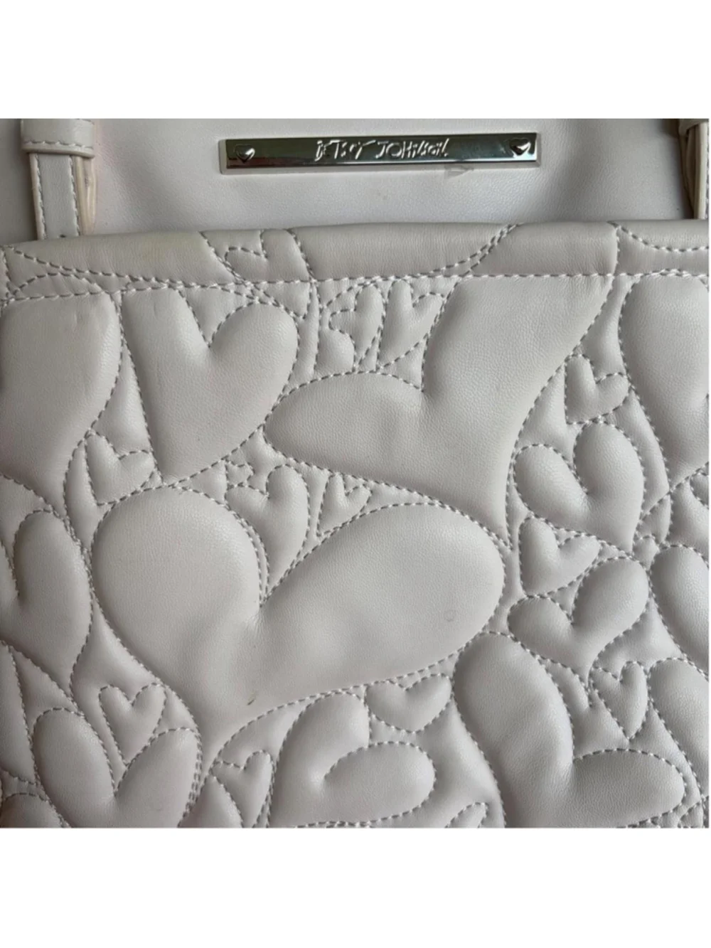 Betsey Johnson shoulder bag quilted tote heart white pink